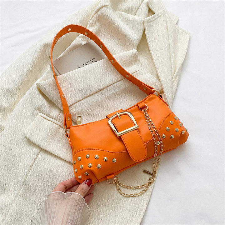 Umhängetasche für Damen, Nieten, Punk, einfarbig, Partytasche