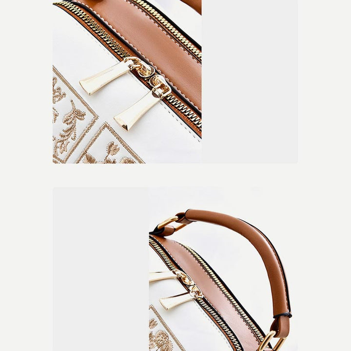 Top-Griff-Tasche für Damen, bestickte tragbare Umhängetasche aus Leder