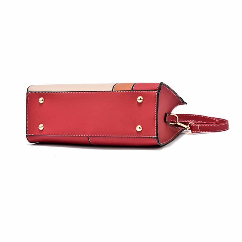 Damen Handtasche aus Leder mit Henkel, modisch, mit Farbblock-Muster, Umhängetasche