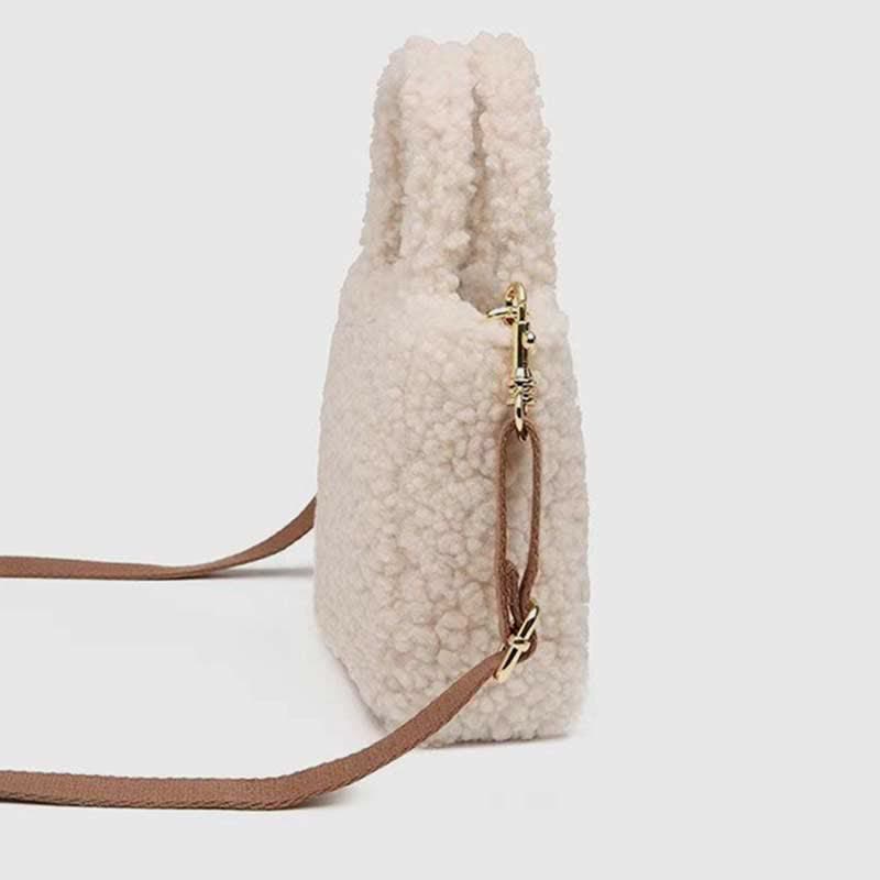 Kleine Plüsch-Tragetasche für Damen, flauschige Umhängetasche mit Henkel oben