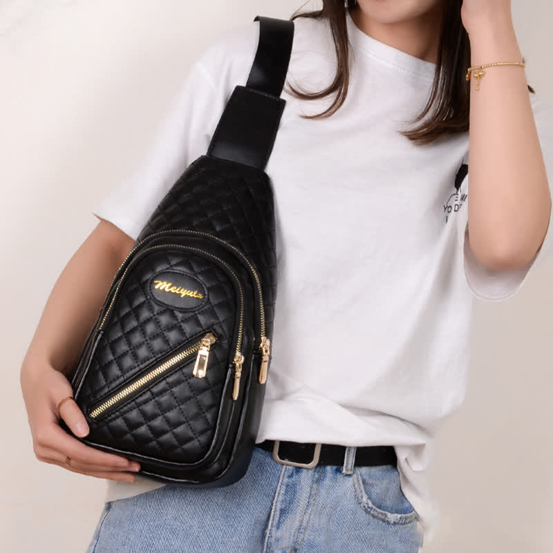 Schultertasche aus Leder für Damen, gesteppt, Umhängetasche, Sling-Rucksack, Tagesrucksack