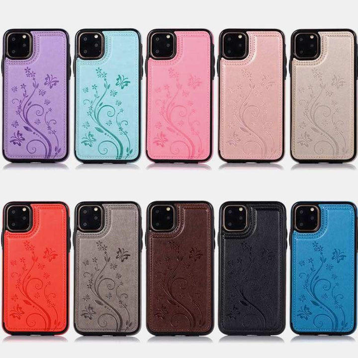 Handyhülle mit Ständer für iPhone mit Kartenhalter, doppelter Magnetverschluss