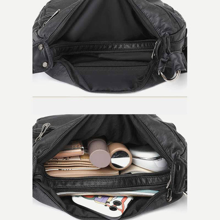 Damen Umhängetasche aus weichem Leder mit zwei Fächern, geräumige Handtasche, Schultertasche