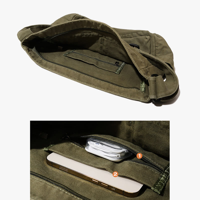 Umhängetasche aus Canvas mit mehreren Taschen für Damen, Retro, leichte Schultertasche
