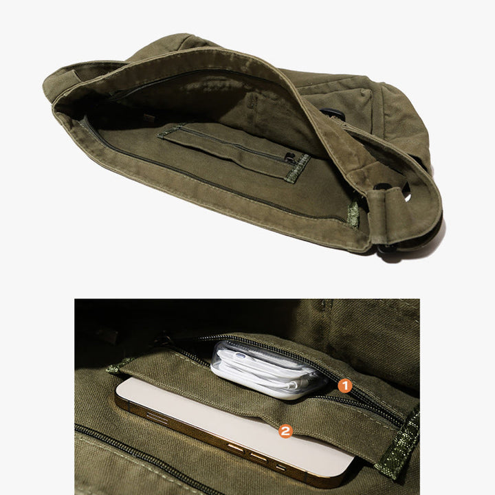 Umhängetasche aus Canvas mit mehreren Taschen für Damen, Retro, leichte Schultertasche