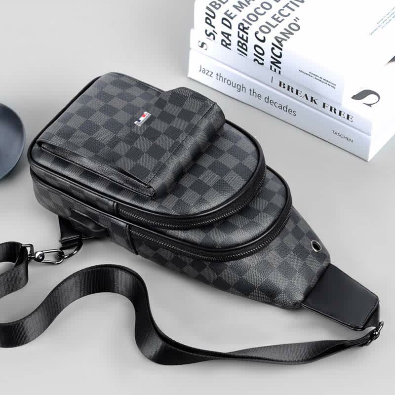 Lässiger Tagesrucksack aus Leder, Schultertasche, Brusttasche mit USB-Ladeanschluss