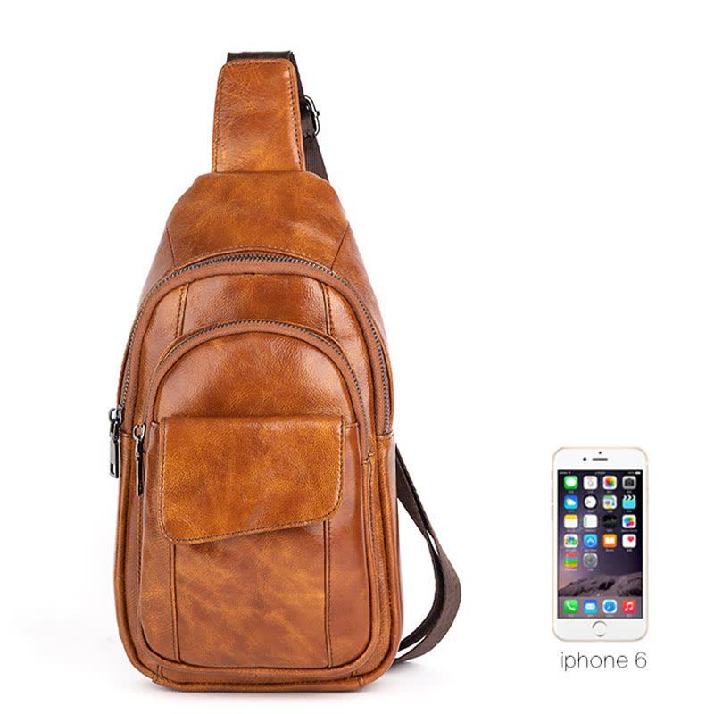 Sling-Rucksack aus echtem Leder, Retro, Mehrzweck-Umhängetasche, Schultertasche, Brusttasche