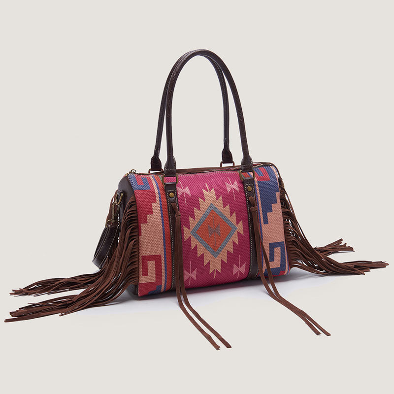 Vintage Handgewebte Boho Tote Tasche mit Quaste und Henkel und Umhängegurt