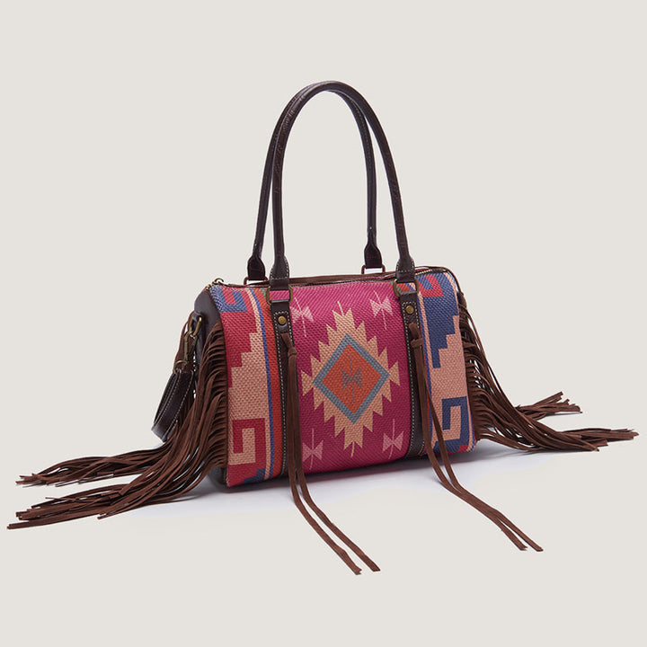 Vintage Handgewebte Boho Tote Tasche mit Quaste und Henkel und Umhängegurt