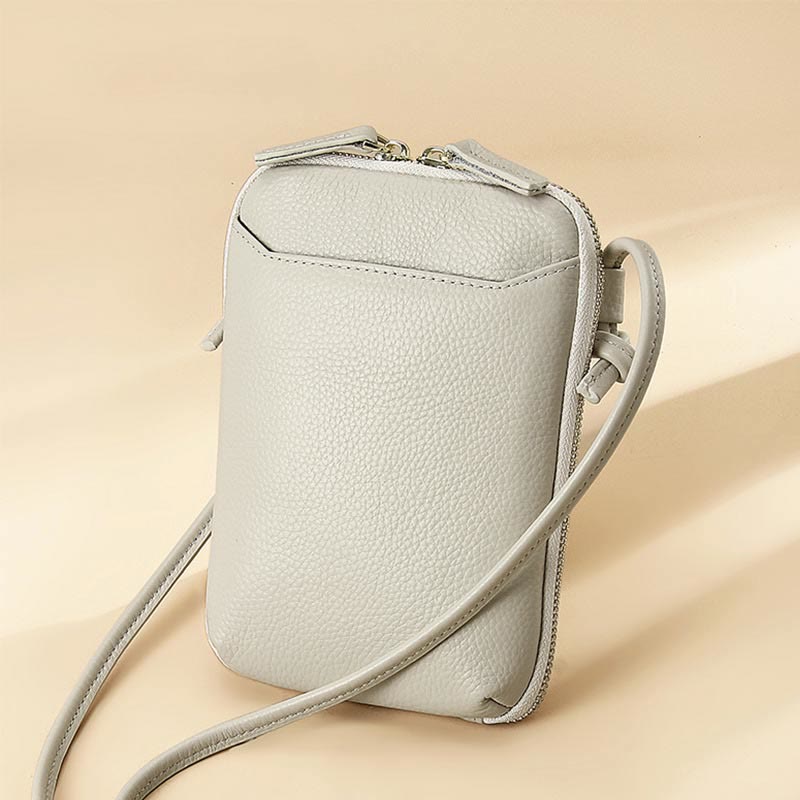 Mini-Telefontasche, einfache karierte Umhängetasche aus Leder für Damen