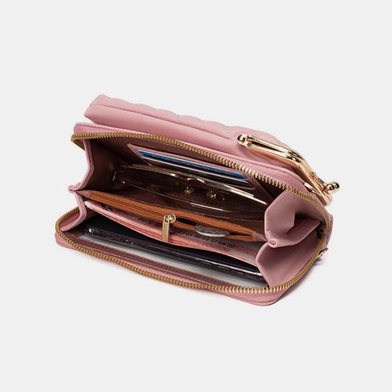 Kleine Crossbody-Handy-Geldbörse für Damen aus gestepptem Leder