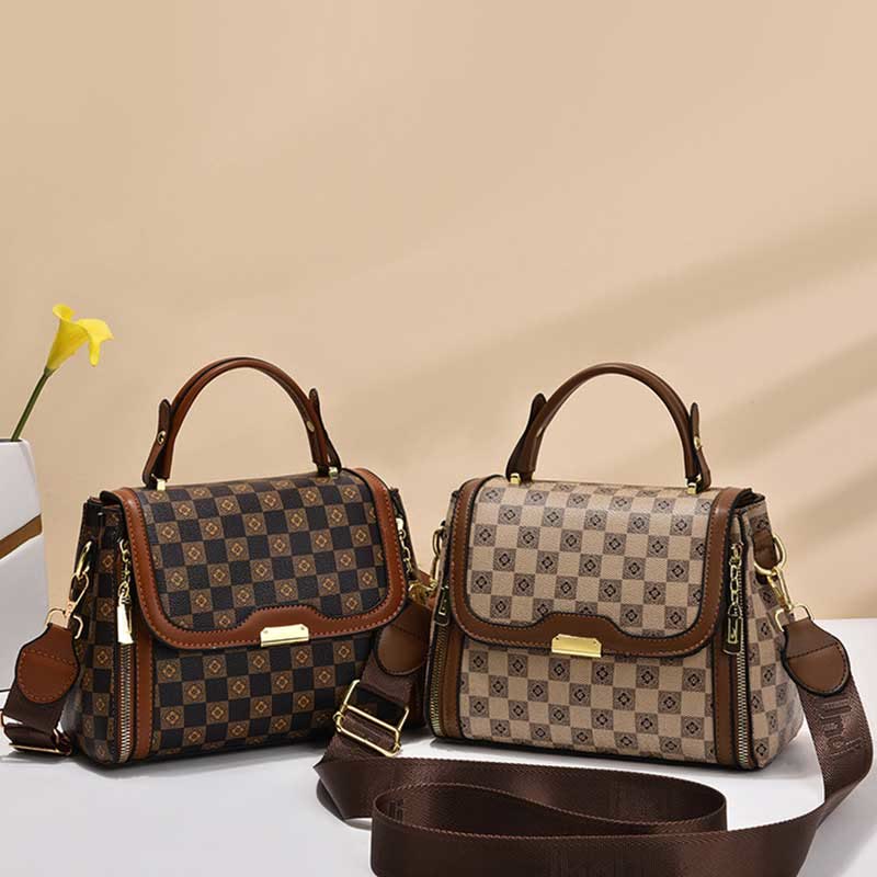 Britische elegante Handtasche Frauen Schachbrettmuster Crossbody Leder Geldbörse