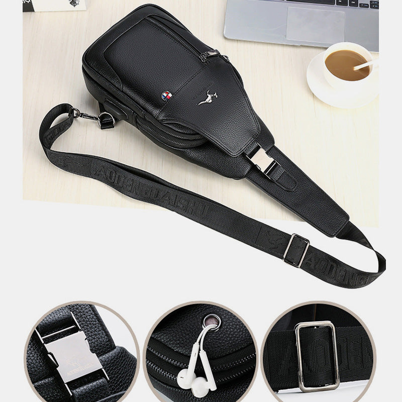 Sling Pack-Umhängetasche für Herren aus echtem Leder mit USB-Ladeanschluss