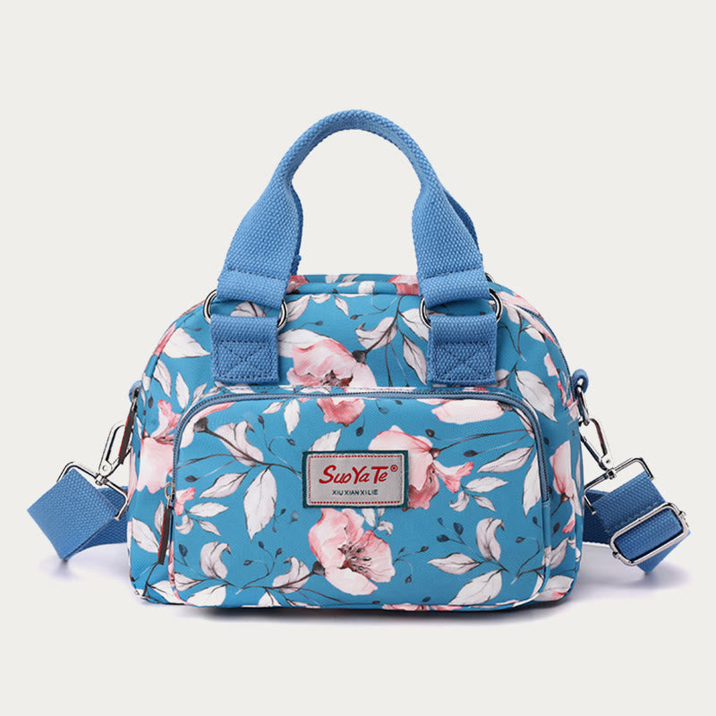 Umhängetasche aus Nylon für Damen, Handtasche mit buntem Blumendruck