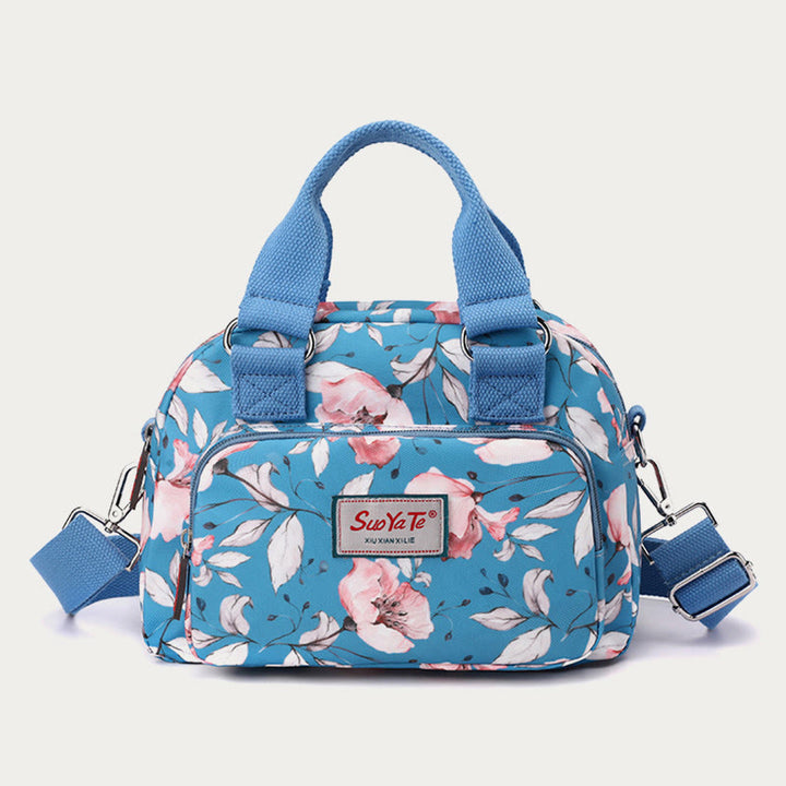 Umhängetasche aus Nylon für Damen, Handtasche mit buntem Blumendruck