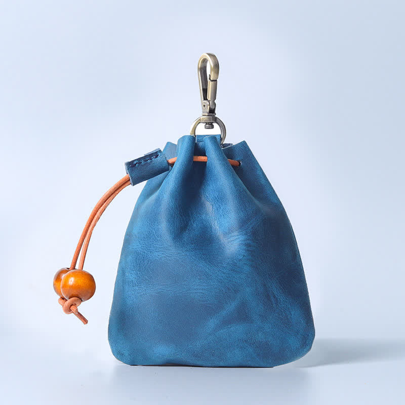 Vintage Münzgeldbörse Echtleder Beutel Brieftasche Kordelzug Aufbewahrungstasche