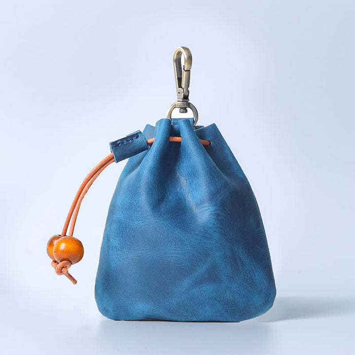 Vintage Münzgeldbörse Echtleder Beutel Brieftasche Kordelzug Aufbewahrungstasche