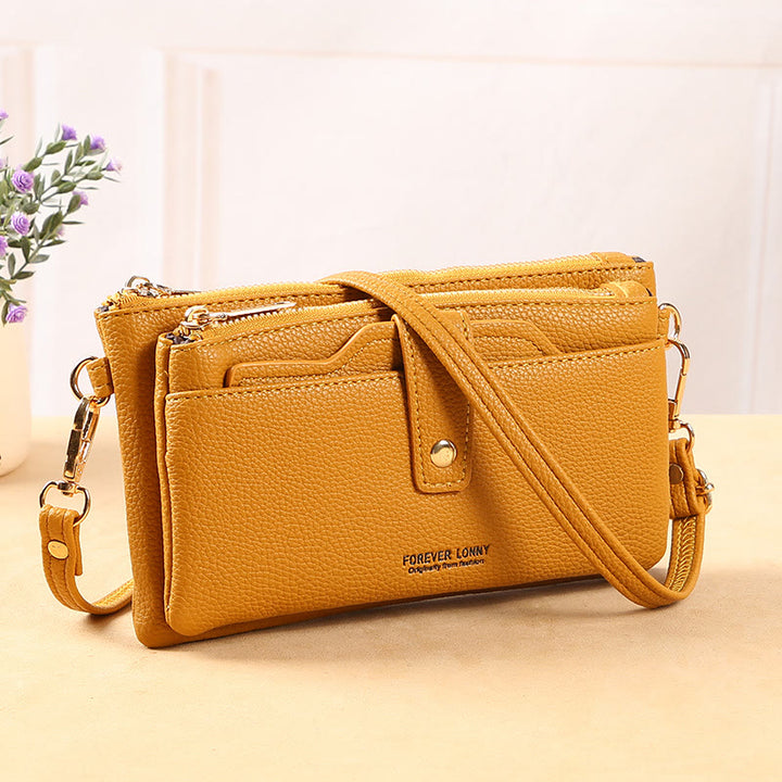 Handytasche mit zwei Fächern für Damen, multifunktionale Umhängetasche aus Leder