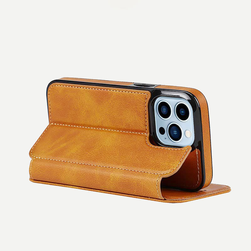 Handyhülle für iPhone 14 Clamshell Lederhülle mit Kartenfächern