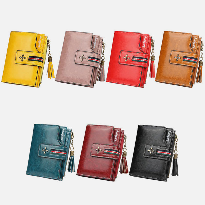Kurze Bifold Brieftasche Retro Multi Slot Frauen Leder Geldbörse