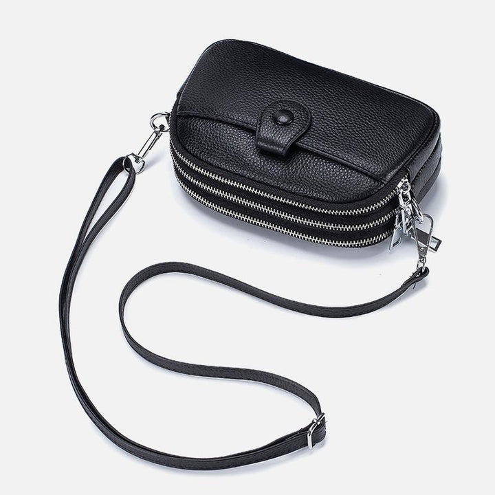 Schultertasche aus echtem Leder mit drei Reißverschlüssen, lässige Umhängetasche für Damen