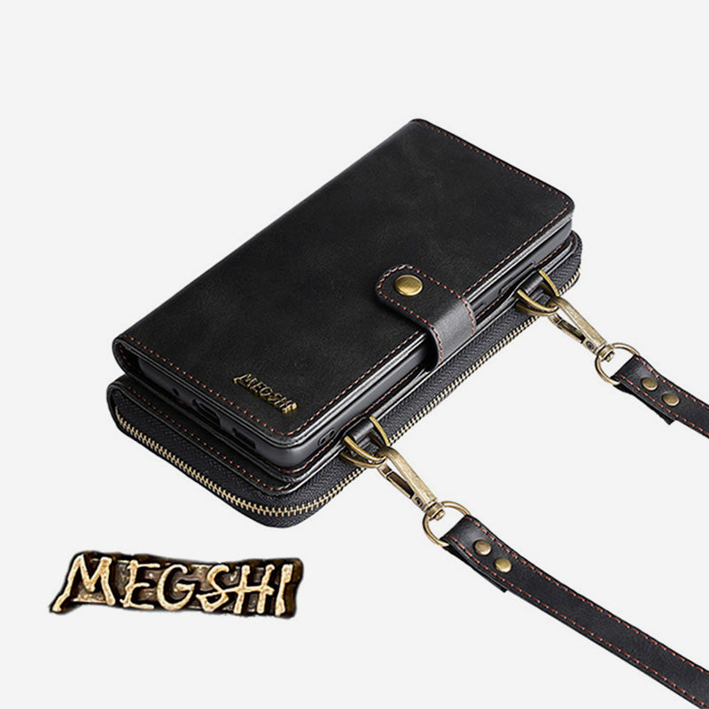 Brieftaschenhülle für iPhone Samsung [2 in 1] Magnetische abnehmbare Geldbörse [Crossbody-Kette] Folio Flip Card Solt Protection Back Cover