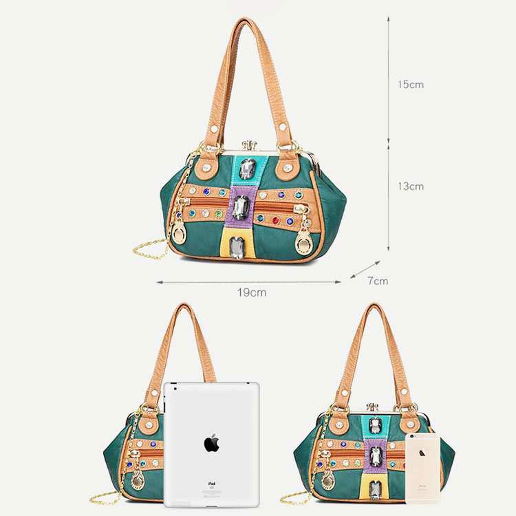 Retro Doppellagige Kiss-Lock Schulterhandtasche Party Abendtasche mit Umhängekette