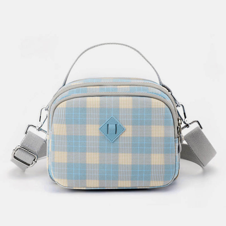 3-lagige Umhängetasche für Damen, leichte Schultertasche mit Karomuster