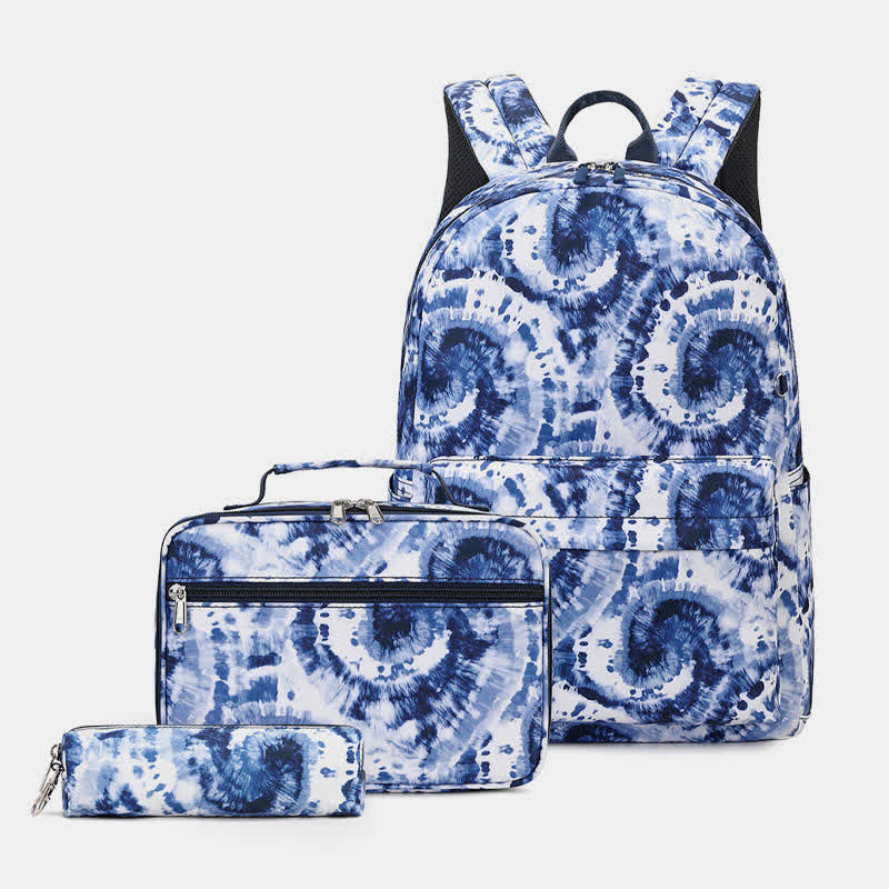 Schulrucksack-Set 3-teilig Batikmuster Mädchen Büchertaschen Lunchtasche Federmäppchen