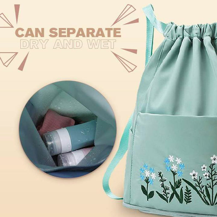 Wasserdichter, faltbarer Fitness-Reiserucksack mit großer Kapazität und Blumenstickerei 