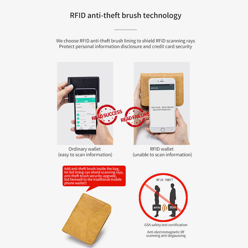 Herren RFID Bifold Trifold Geldbörse Einfarbige Leder Multifunktionale Geldbörse