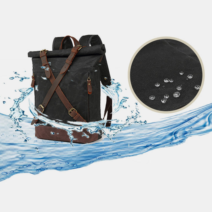 Unisex Leder Canvas gewachster Rucksack Reiserucksack wasserdichte Laptoptasche