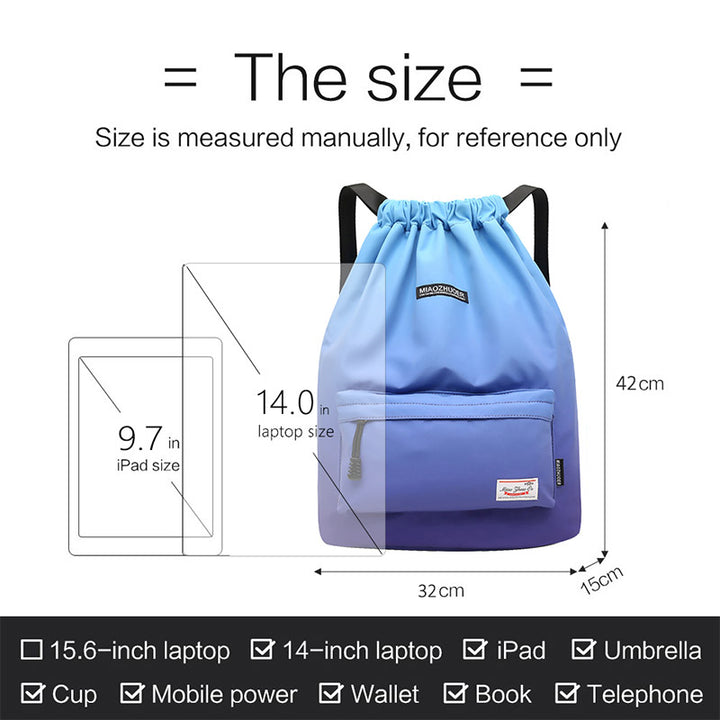 Wasserdichter Nylon-Rucksack mit großer Kapazität und Kordelzug für Sport, Schwimmen, Yoga