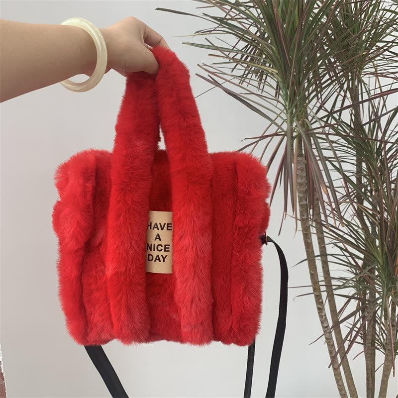 Umhängetasche für Damen, einfarbig, Kunstfell, große Handtasche