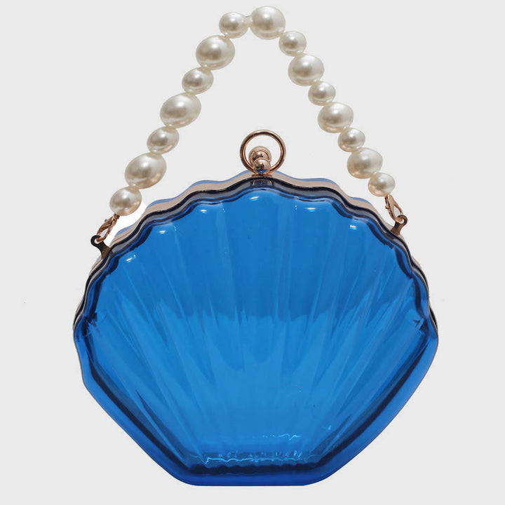 Umhängetasche für Damen mit Perlenkette und Clip, transparente Tasche