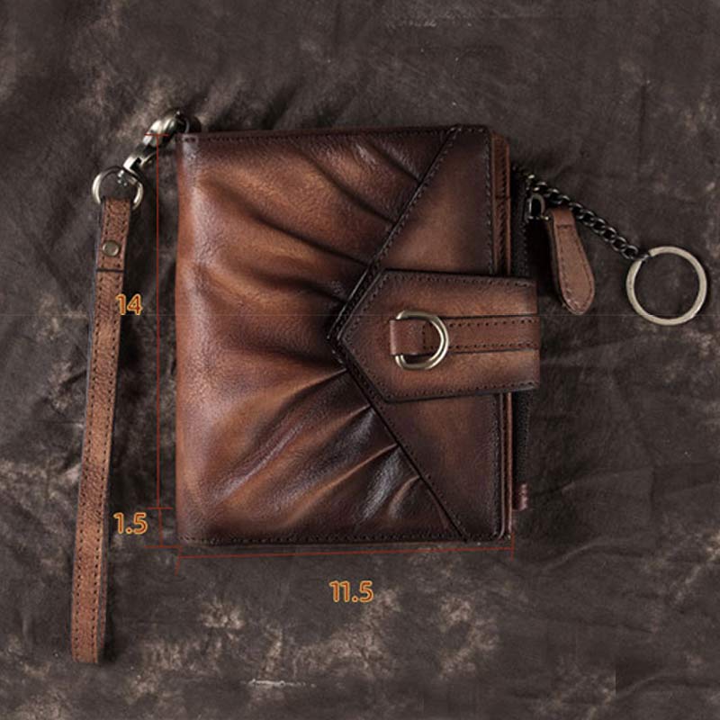 Retro-Clutch-Geldbörse für Damen, echtes Leder, mit Armband, Kreditkartenhalter