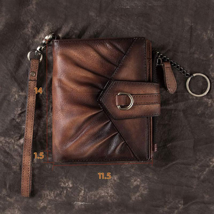 Retro-Clutch-Geldbörse für Damen, echtes Leder, mit Armband, Kreditkartenhalter