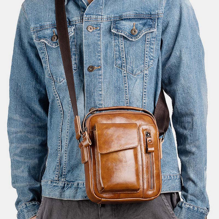 Umhängetasche für Herren aus echtem Leder mit großem Fassungsvermögen