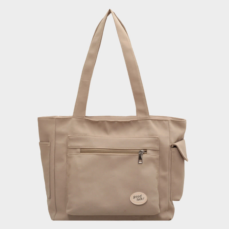 Tragetasche für Damen, schlichte Schultertasche mit Abzeichen-Dekor