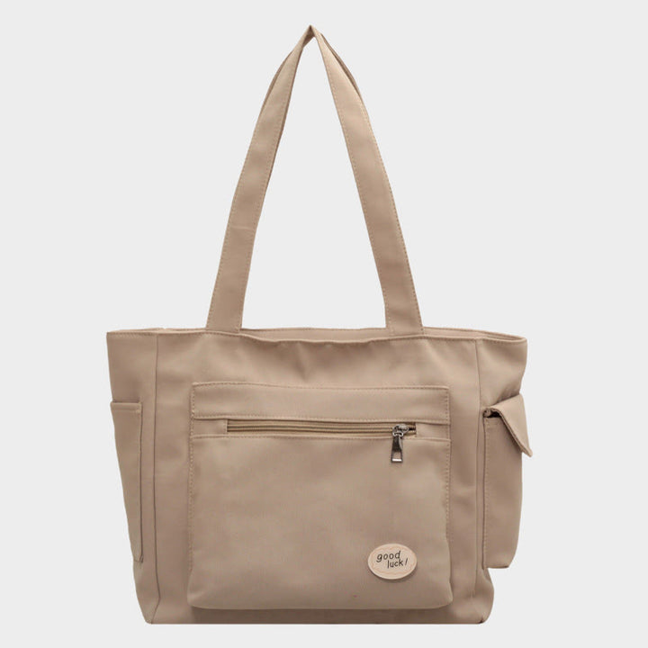 Tragetasche für Damen, schlichte Schultertasche mit Abzeichen-Dekor