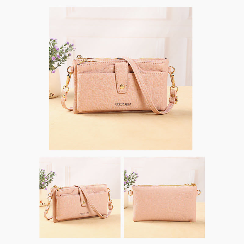Handytasche mit zwei Fächern für Damen, multifunktionale Umhängetasche aus Leder