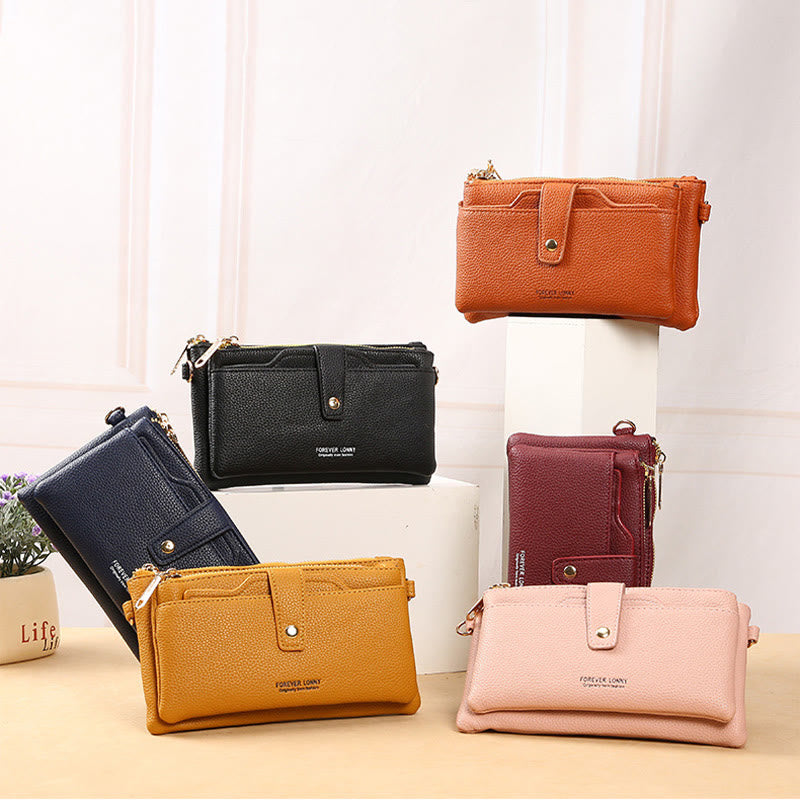 Handytasche mit zwei Fächern für Damen, multifunktionale Umhängetasche aus Leder