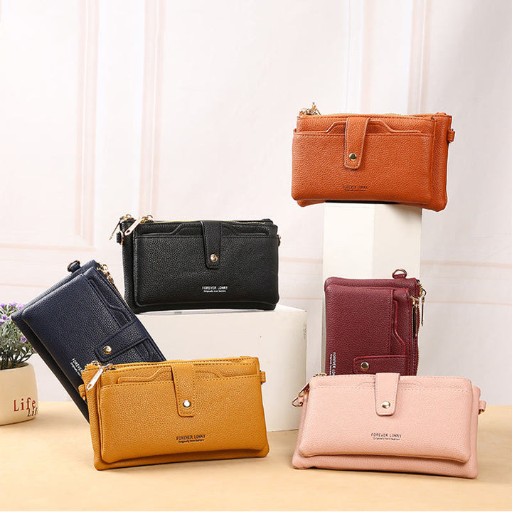Handytasche mit zwei Fächern für Damen, multifunktionale Umhängetasche aus Leder