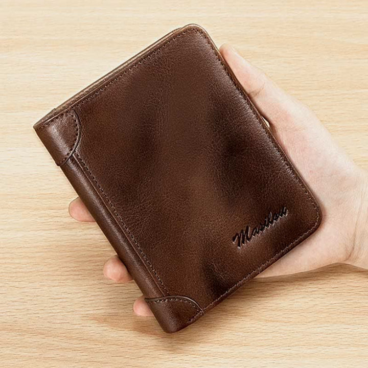 RFID-blockierende Geldbörse aus Rindsleder, geräumige Retro-Geldbörse für die Vordertasche