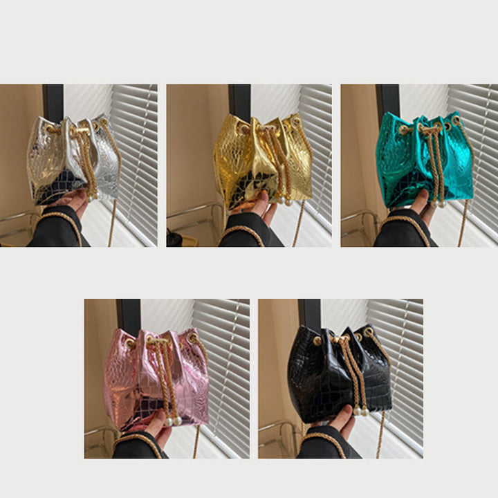 Abendtasche für Party Krokodilmuster Glitzernde Lederbeuteltasche