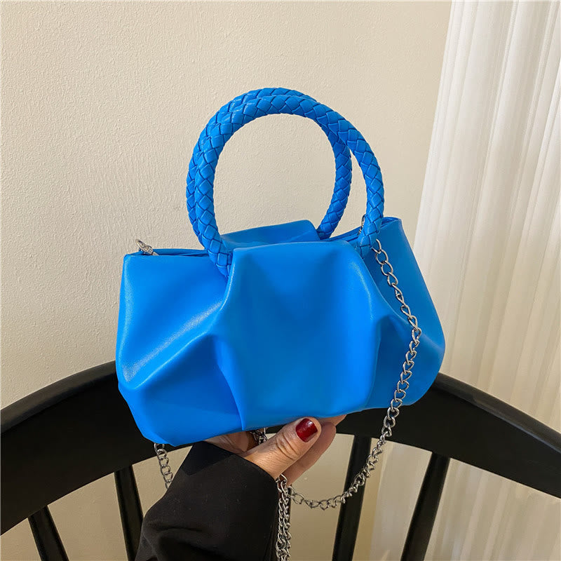 Umhängetasche für Damen, faltenförmig, Mini-Handtasche in Volltonfarbe