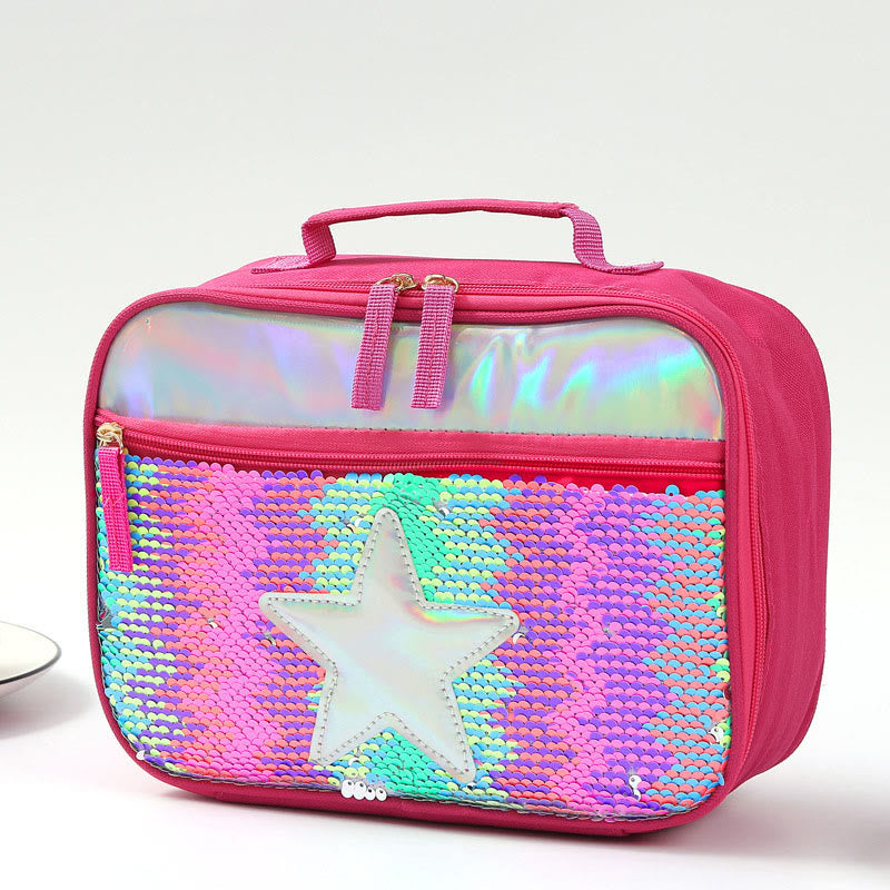Lunchtasche für Kinder mit Glitzer-Herzmuster, isolierte Tasche
