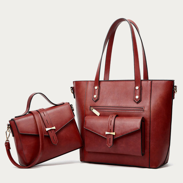 Taschenset für Damen, große Tragetasche, Umhängetasche aus Leder