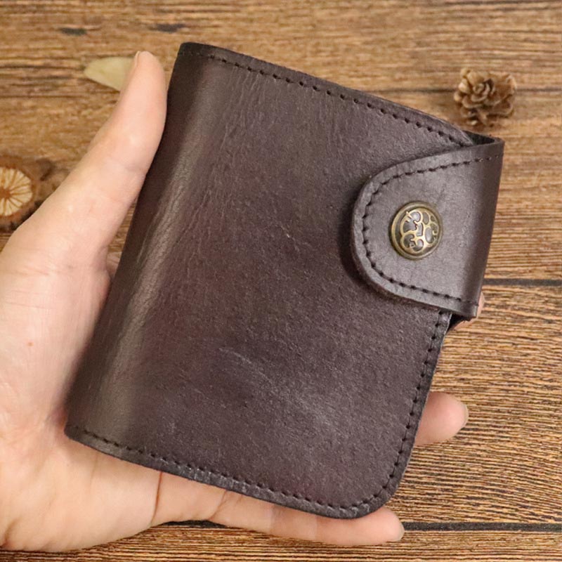 Kurze Brieftasche aus Vintage-Leder, kleine, geräumige Brieftasche mit Kartenhalter für Männer