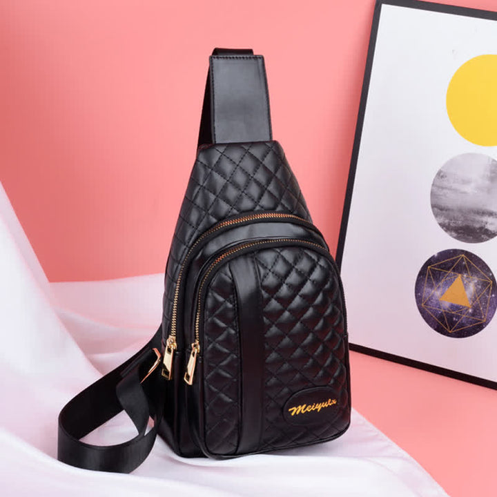 Schultertasche aus Leder für Damen, gesteppt, Umhängetasche, Sling-Rucksack, Tagesrucksack